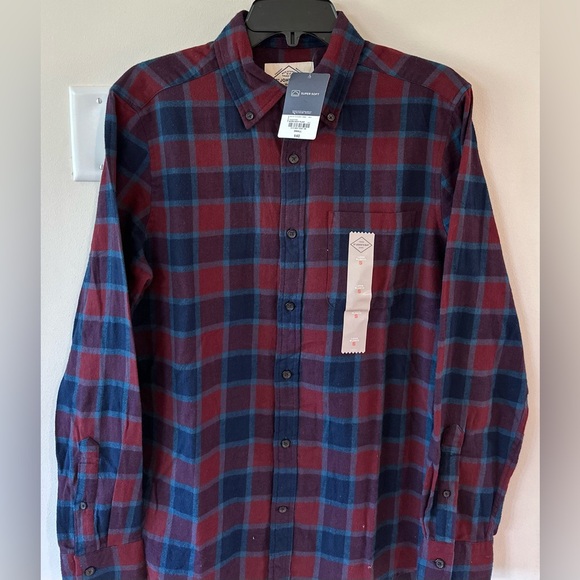 St Johns Bay Men’s Burgundy/Navy Plaid Flannel Shirt NWT Size Small - Picture 7 of 8